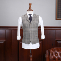 IsirHonour original gentleman retro suit collar Prince plaid vest slim British pattern horse clip male tide