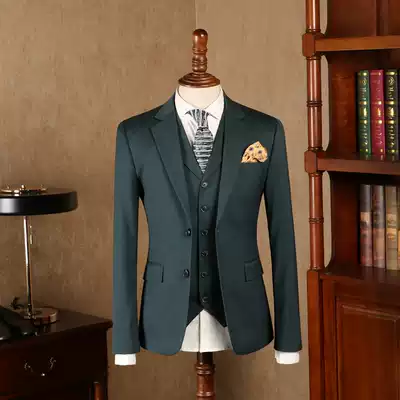 IsirHonour Exclusive Custom Dark Green Korean Retro Slim Men Suit British Gentleman Solid Color Suit