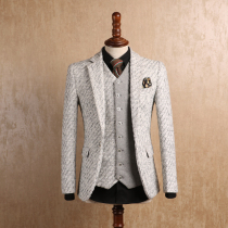 IsirHonour Europe and the United States big beige woven wool slim suit retro gentleman British style suit men