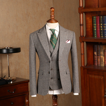IsirHonour British retro-style woolen-blend chivalry slim suit Korean version of gentleman mens suit