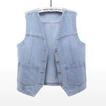 Denim vest womens short spring and autumn new products slim simple thin Joker sleeveless jacket cardigan waistcoat tide