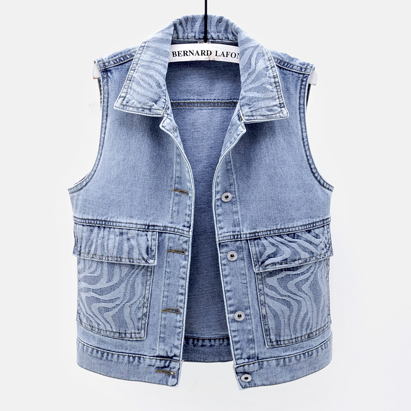 2025 Spring and Autumn New Denim Vest for Women, Short Style with Large Pockets, Sleeveless Jacket, Sleeveless Vest, Single-Breasted Top