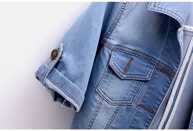 2024 spring and summer stretch thin denim jacket women's short adjustable mid-sleeve cardigan slim top small shawl