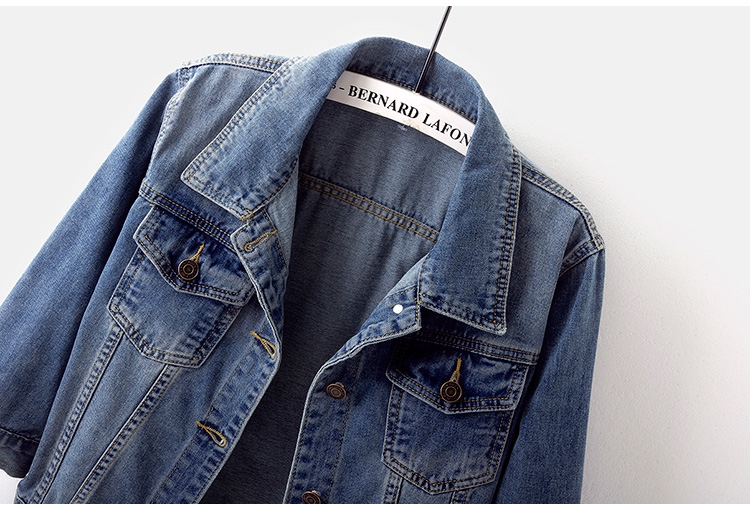Áo khoác nữ denim đoạn ngắn mùa xuân và mùa thu mới phiên bản Hàn Quốc của áo khoác bảy điểm lỏng lẻo áo khoác cardigan sinh viên hoang dã áo khoác nữ de thương
