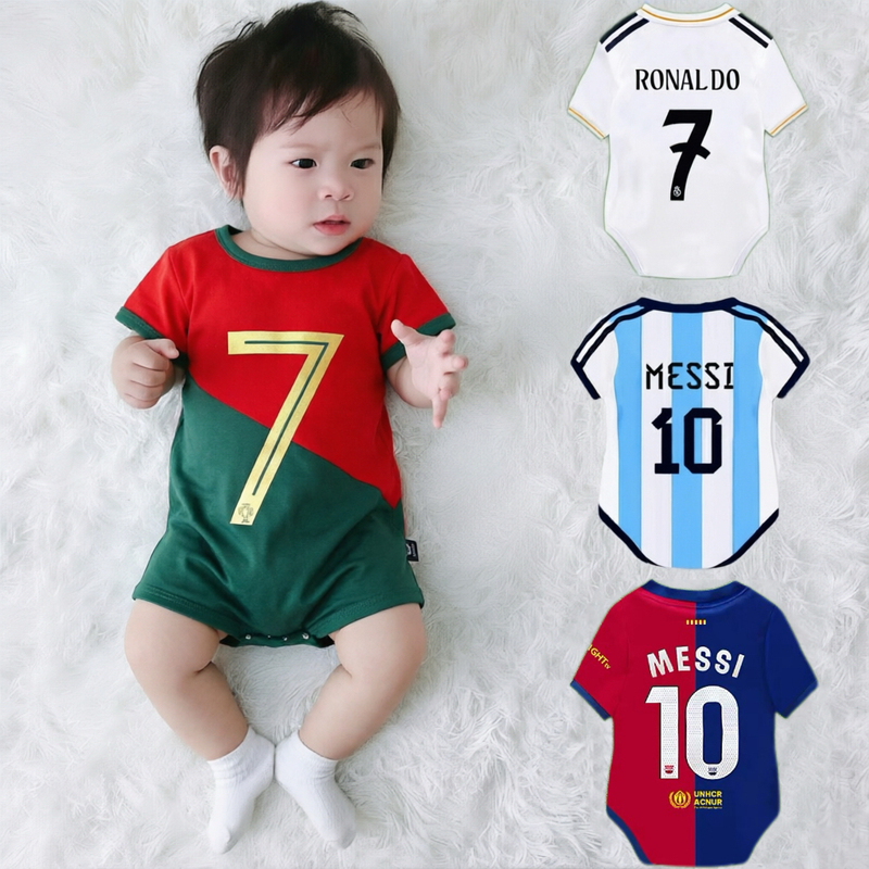 Baby Football Uniform Barcelona No. 10 Messi World Cup Argentina Pure Cotton Baby Jersey Jumpsuit Sweat-Absorbent Summer Baby Football Uniform Barcelona No. 10 Messi World Cup Argentina Pure Cotton Baby Jersey Jumpsuit Sweat-Absorbent Summer