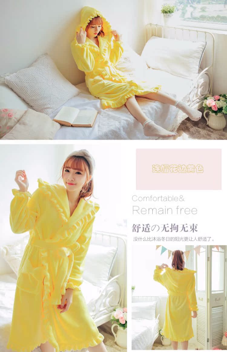 Mùa thu và mùa đông áo choàng flannel nữ đồ ngủ nhung san hô nhung cộng với áo choàng dài dễ thương dịch vụ nhà áo ngủ nữ
