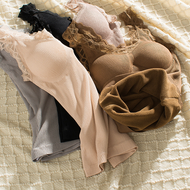 Day Faculty Chest Keeping Warm Vest Woman Thickening gush fit with chest cushion integrated V lead lace small cute vest