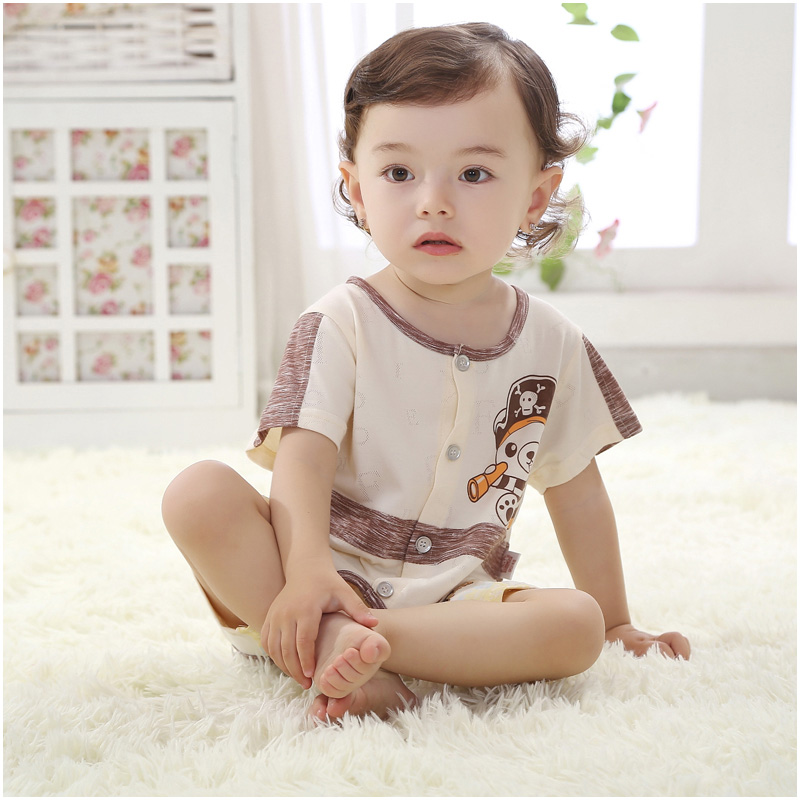 Mỏng bé mùa hè quần áo sơ sinh dưa hấu bông nam giới và phụ nữ bé onesies phù hợp với không tay có thể mở ra romper