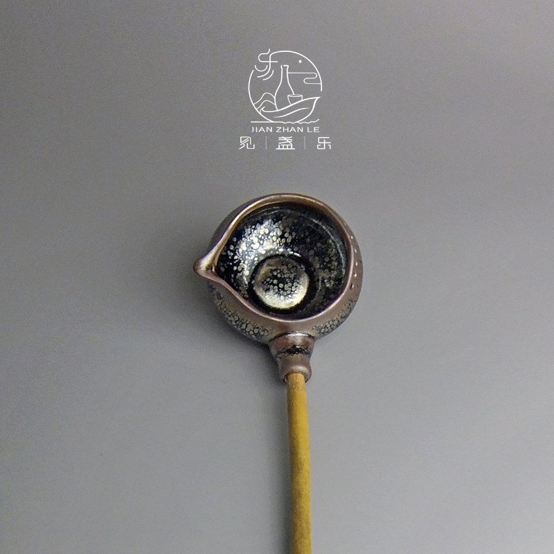 Jianzhan tea spoon Ceramic tea separator Iron tire Bamboo handle scoop Tea spoon teaspoon Dry bubble bowl Tea set accessories Tea maker Zen