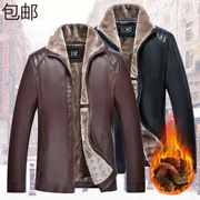Mùa xuân / cộng với nhung mùa thu và mùa đông cộng với áo khoác da nhung dày cổ áo khoác da nam PU