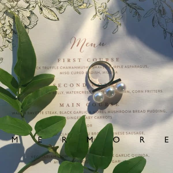 ◆MERMORE◆ Three-bead balance akoya sea bead 18k thick gold ring