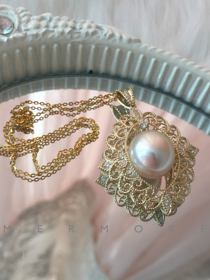 ★MERMORE★ Cersei Water drop Nanyang Shallow Gold Ball 9k Gold Retro hollow Double Layer Pearl