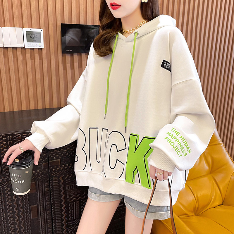 Pregnant woman Wei clothing spring autumn season new Korean version with cap jacket thin medium long version of blouse loose and large size female net red fat