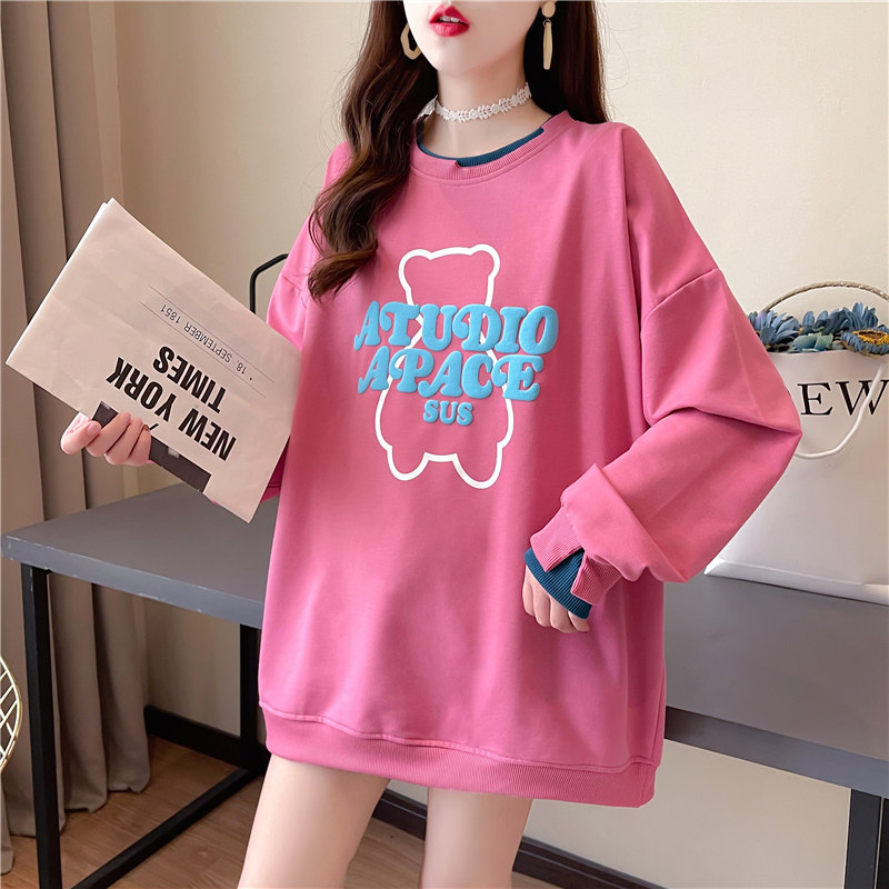 Autumn season fashion Korean version loose fake two-piece maternity sweater women's long version top large size women's round neck pullover