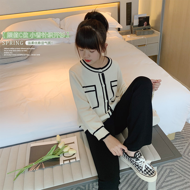 Girl's small fragrant winery cardio-hoodie 2022 spring dress new CUHK Scout Knitted Jersey Girl Fashion Sweater Jacket