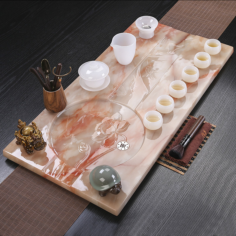 Glass tea set set natural jade kung fu tea tray home office tea table suet jade glass teapot teacup