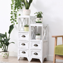 American solid wood flower stand flower a few living room sofa side multi-layer Green hanging basket shelf retro TV cabinet side Flower Pot Stand