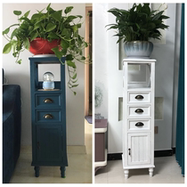 Retro solid wood flower stand flower a few American living room sofa side frame TV cabinet green rose Pot Stand balcony basket shelf