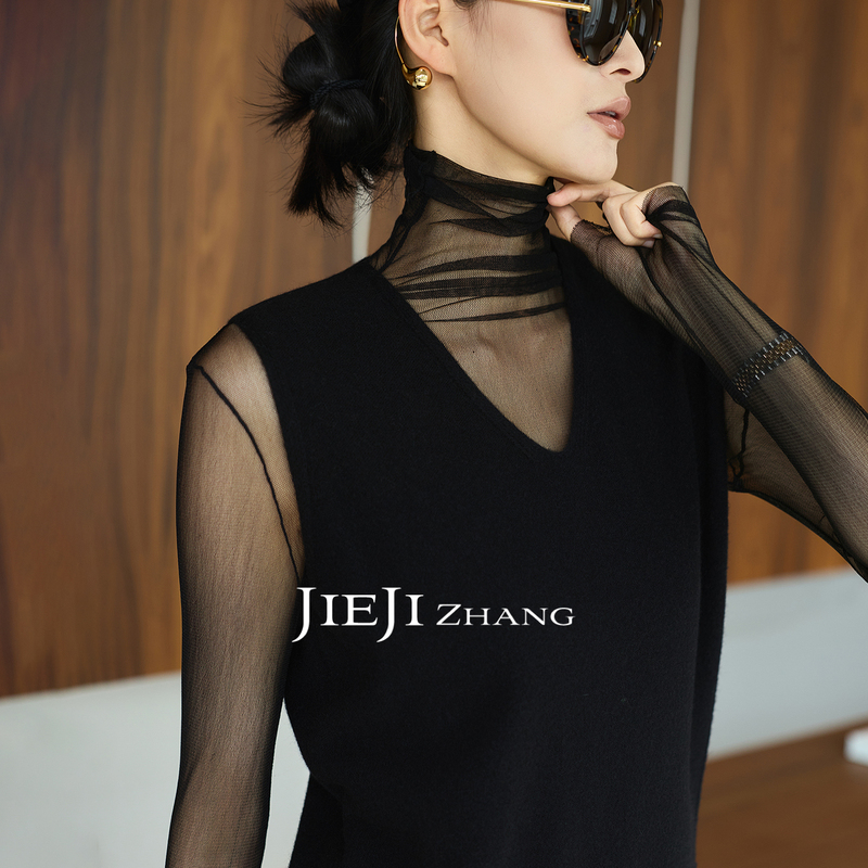 Zhang Qi Jieji Zhang [Simple] 100% Mulberry Silk Mesh Base Shirt for Women, New Autumn Style, High-End Top