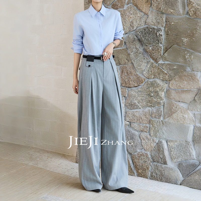 Zhang Qi Jiejizhang [Quiet Walk] Lyocell Linen Wide-Leg Pants Women's High-Waisted Draped Early Autumn Floor-Length Trousers