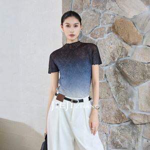 Zhang Qi Jiejizhang【Crepe T】Gradient Short-Sleeve T-Shirt for Women, Summer 2026 New Round Neck Slimming Top