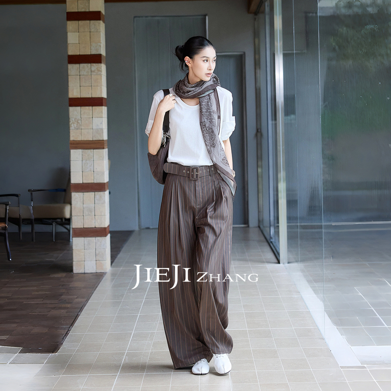 Zhang Qi Jieji Zhang【Timeless Classic】Striped Wide-Leg Pants Women's Autumn Casual Trousers