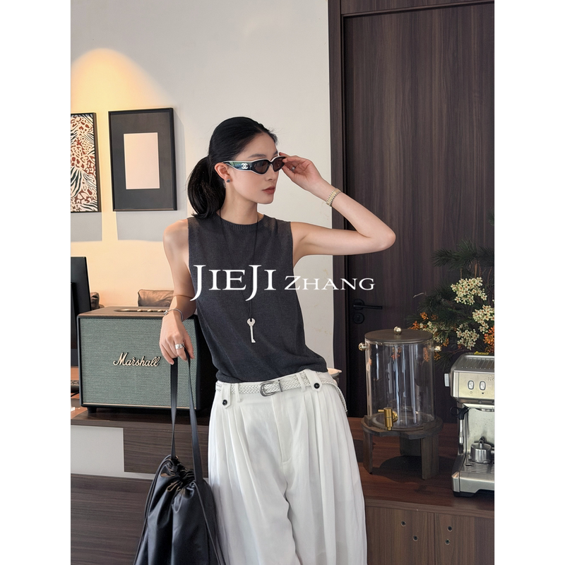 Zhang Qi Jieji Round-Neck Sleeveless Vest for Women, Loose, Skin-Friendly, Comfortable and Breathable Vest, 2026 Spring and Summer New Top