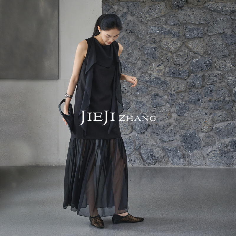 Zhang Qi Jieji Zhang Acetate Sleeveless Slimming Dress Women's Summer A-Line Skirt Patchwork Tank Top Long Dress