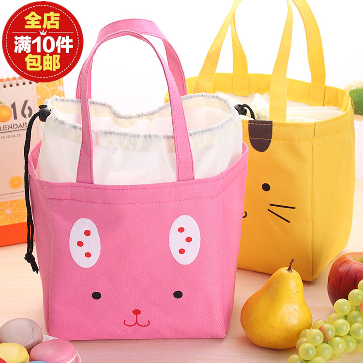 Japanese and Korean portable thickened thermal insulation lunch bag waterproof lunch with rice bag bento with cartoon expression small bag