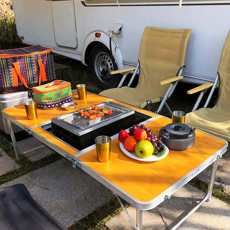 TNR outdoor portable aluminum alloy folding barbecue table stall home simple field camping with fire table