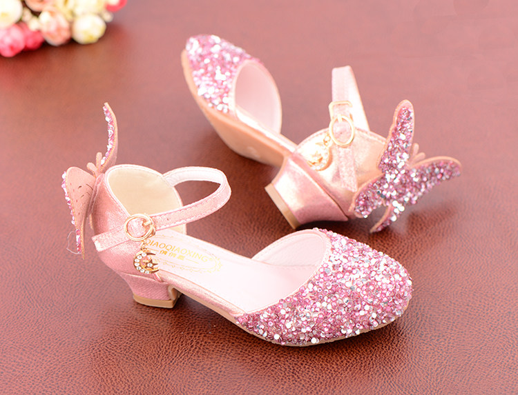 Western Style Children's Princess Shoes Crystal Shoes Girls High Heel Shoes Soft Bottom Elementary School Student Dress Dance Leather Shoes Silver with — 6