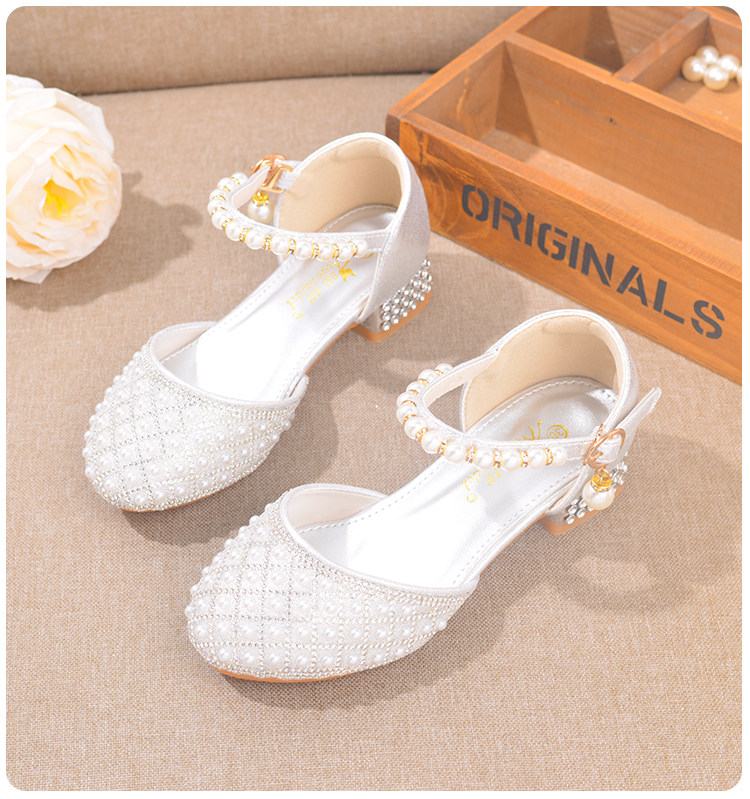 Western Style Children's Princess Shoes Crystal Shoes Girls High Heel Shoes Soft Bottom Elementary School Student Dress Dance Leather Shoes Silver with — 12