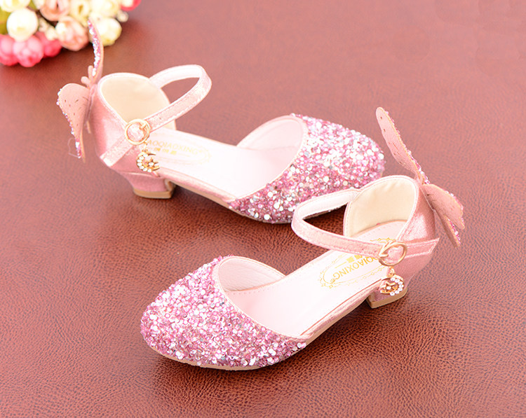 Western Style Children's Princess Shoes Crystal Shoes Girls High Heel Shoes Soft Bottom Elementary School Student Dress Dance Leather Shoes Silver with — 7