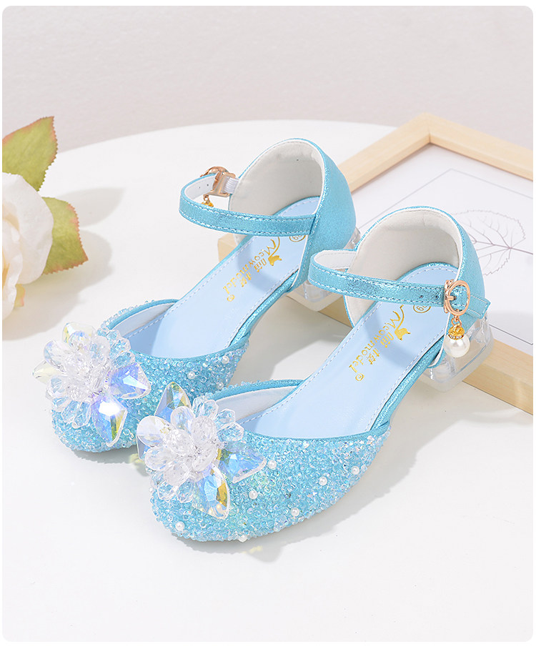 Western Style Children's Princess Shoes Crystal Shoes Girls High Heel Shoes Soft Bottom Elementary School Student Dress Dance Leather Shoes Silver with — 28