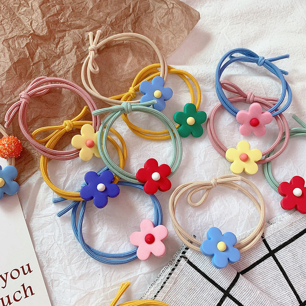 Japanese and Korean girl heart candy color double bow hair ring Hyuna wind flower hair ring Color hair ring jewelry hair accessories