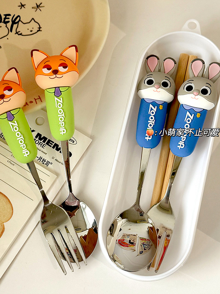 Zootopia Genuine Judy Nick 304 Stainless Steel Fork Spoon Portable Cutlery Set for Adults and Children