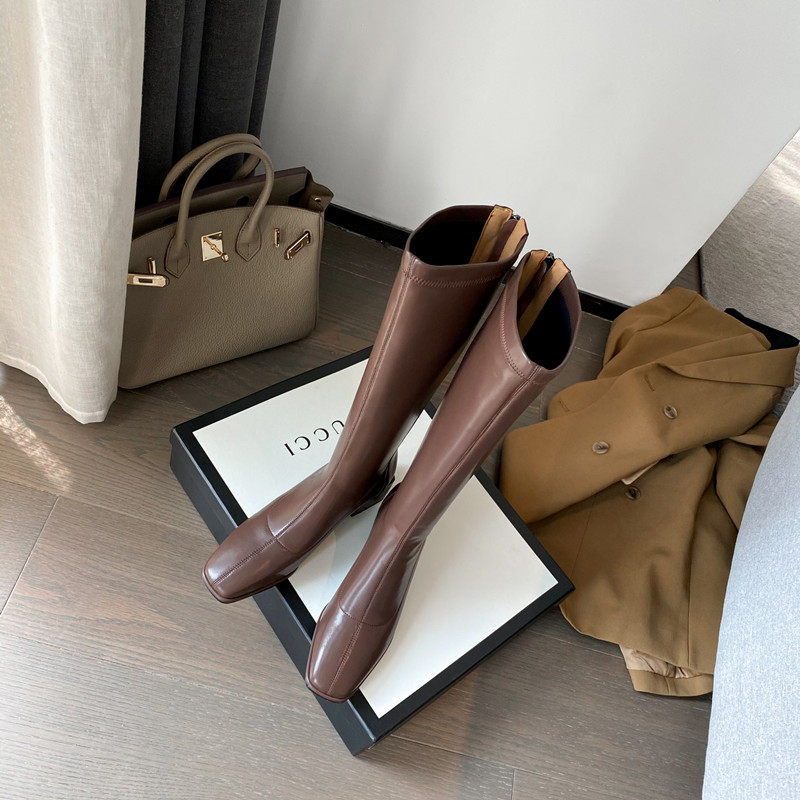 Fat MM large boots autumn boots boots female thick brown legs coarse and wide coffee coarse and elastic high tube