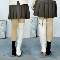 Leather large boots with high boots white fat MM knee boots thick boots long boots wide-female boots with thick heels