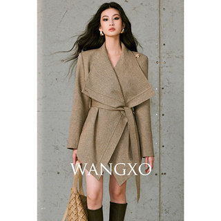 Wangxo｜Combed Wool with Shimmering Silk Texture｜Large Lapel, Can Be Worn with or Without a Belt, Casual Coat