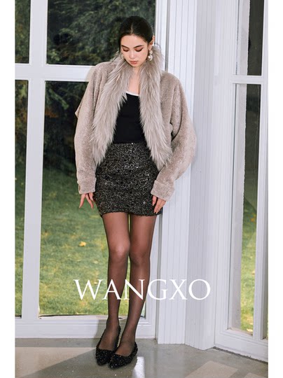 Wangxo｜Sheep Shearling Texture Eco-Friendly Fur｜Heavy Raccoon Fur Collar Raglan Sleeve Loose Cardigan Jacket