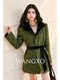 Wangxo｜Cloud-Like Fluffy Wool Loop Fabric｜Color-Blocked Velvet Triangular Lapel Belt H-Shaped Coat