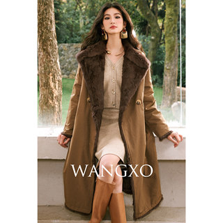 Wangxo｜Heavyweight Full-Length Rabbit Fur & Crisp Cotton Material｜Reversible Large Lapel Long Fur Coat
