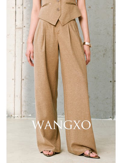 Wangxo｜High-End Tencel Linen Spliced with Acetate Satin｜Blazer & Belted Vest & Pleated Straight-Leg Pants