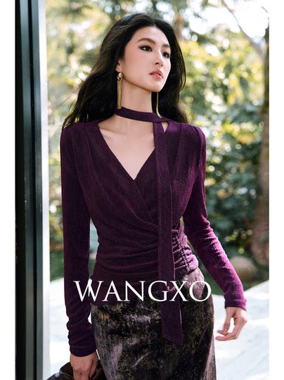 Wangxo[01/20 20:00Pm New Arrival 5% off]Waist-Cinching Textured Acetate Knit Long-Sleeve Top with Ribbons