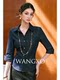 Wangxo｜Diamond-Studded Shiny Silk Breathable Tencel Cotton｜Lapel Three-Quarter Cuffed Sleeves Waist-Cinching Short Denim Shirt