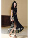 Wangxo｜Custom Woven Ice Silk Organza Splicing｜Light and Flowy｜Shoulder-Covering Slim-Fit Umbrella Skirt Dress