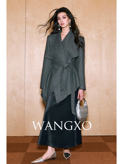 Wangxo｜Combed Wool with Shimmering Silk Texture｜Large Lapel, Can Be Worn with or Without a Belt, Casual Coat