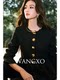 Wangxo｜Premium Custom-Woven Woolen Fabric｜Floral Waist-Cinching Irregular Buttoned Round-Neck Short Coat