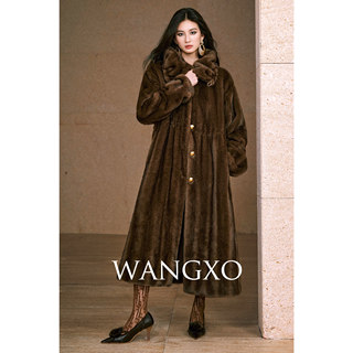Wangxo｜Second-Hand Passtree Eco-Friendly Mink Fur｜Textured Lapel Single-Breasted Waist-Cinching Coat