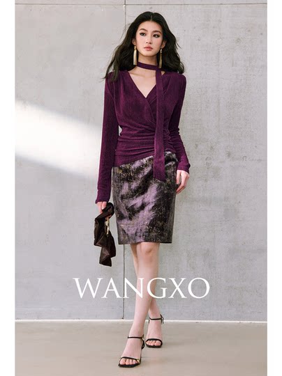 Wangxo[01/20 20:00Pm New Arrival 5% off]Waist-Cinching Textured Acetate Knit Long-Sleeve Top with Ribbons